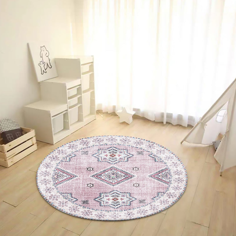 Lisslune | Vintage Medallion Pattern Rug Pink and Red Tribal Rug Polyester Washable Non-Slip Back Rug for Living Room