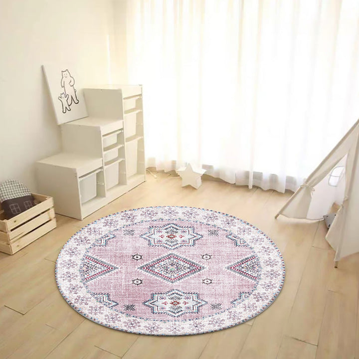 Lisslune | Vintage Medallion Pattern Rug Pink and Red Tribal Rug Polyester Washable Non-Slip Back Rug for Living Room