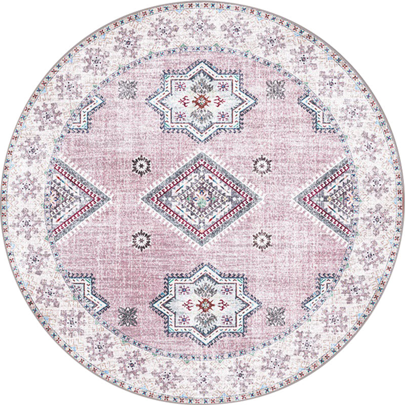 Lisslune | Vintage Medallion Pattern Rug Pink and Red Tribal Rug Polyester Washable Non-Slip Back Rug for Living Room
