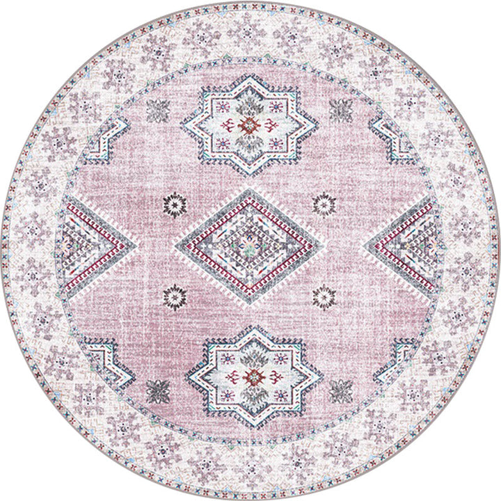 Lisslune | Vintage Medallion Pattern Rug Pink and Red Tribal Rug Polyester Washable Non-Slip Back Rug for Living Room