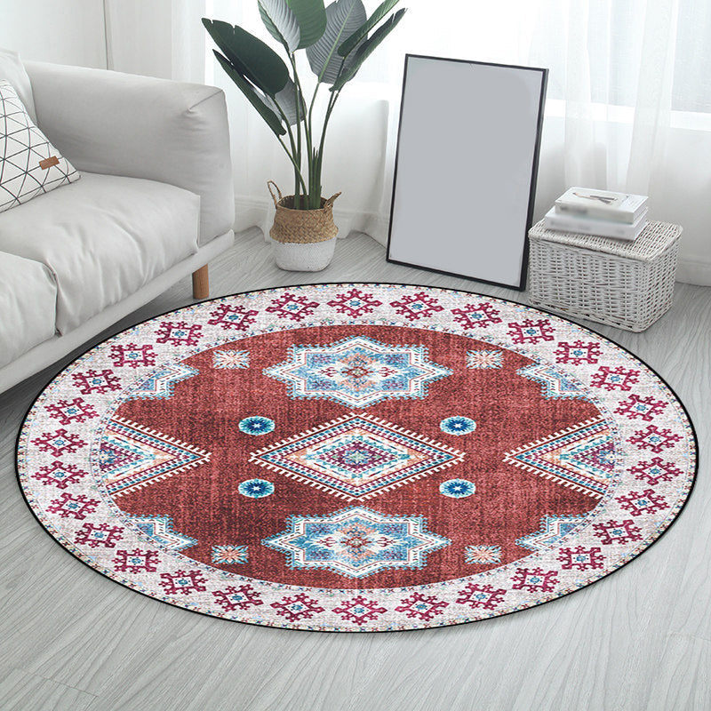 Lisslune | Vintage Medallion Pattern Rug Pink and Red Tribal Rug Polyester Washable Non-Slip Back Rug for Living Room
