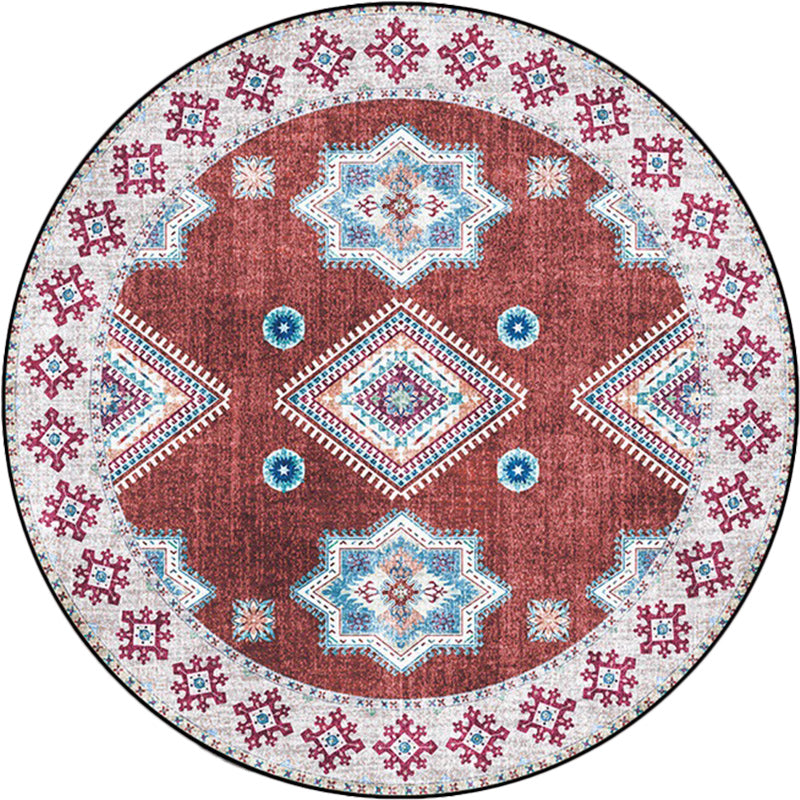 Lisslune | Vintage Medallion Pattern Rug Pink and Red Tribal Rug Polyester Washable Non-Slip Back Rug for Living Room