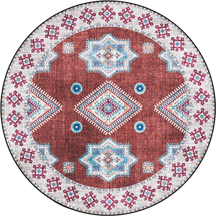 Lisslune | Vintage Medallion Pattern Rug Pink and Red Tribal Rug Polyester Washable Non-Slip Back Rug for Living Room