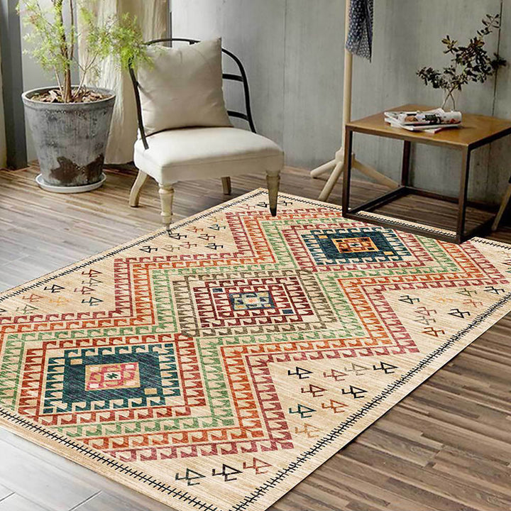 Lisslune | Southwest Living Room Carpet in Yellow Diamond Print Carpet Polyester Stain Resistant Non-Slip Carpet