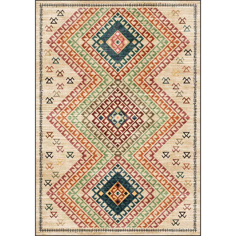 Lisslune | Southwest Living Room Carpet in Yellow Diamond Print Carpet Polyester Stain Resistant Non-Slip Carpet
