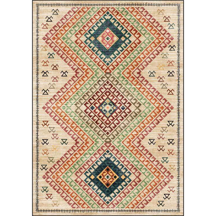 Lisslune | Southwest Living Room Carpet in Yellow Diamond Print Carpet Polyester Stain Resistant Non-Slip Carpet