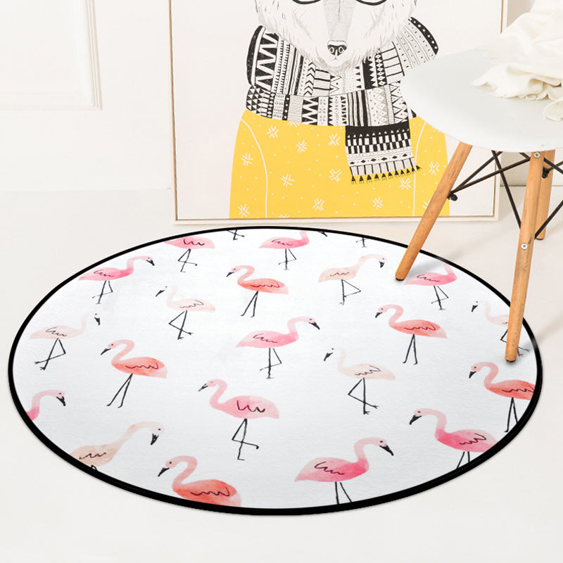 Lisslune | Stylish children's rug in white and blue animal flamingo bear lion pattern rug polyester washable rug for the children's room