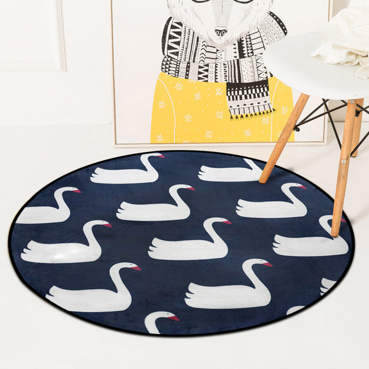 Lisslune | Stylish children's rug in white and blue animal flamingo bear lion pattern rug polyester washable rug for the children's room