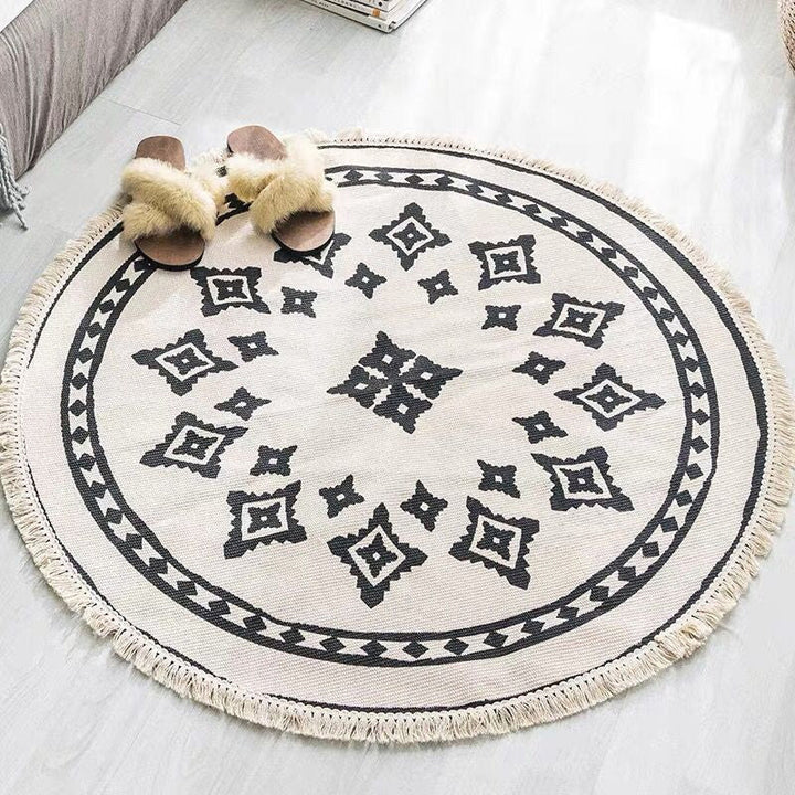 Lisslune | White Southwestern Carpet Linen Floral and Concentrated Circles Pattern Carpet Washable Carpet for Living Room
