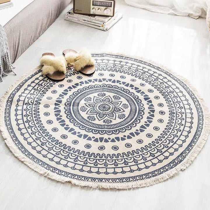 Lisslune | White Southwestern Carpet Linen Floral and Concentrated Circles Pattern Carpet Washable Carpet for Living Room