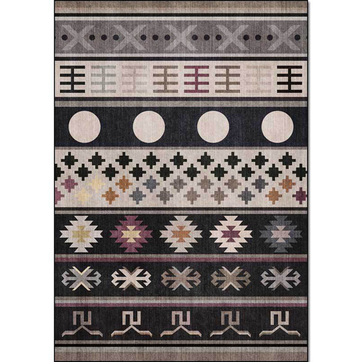 Lisslune | Black Southwestern Rug Polyester Tribal Pattern Rug Washable Non-Slip Backing Rug for Living Room