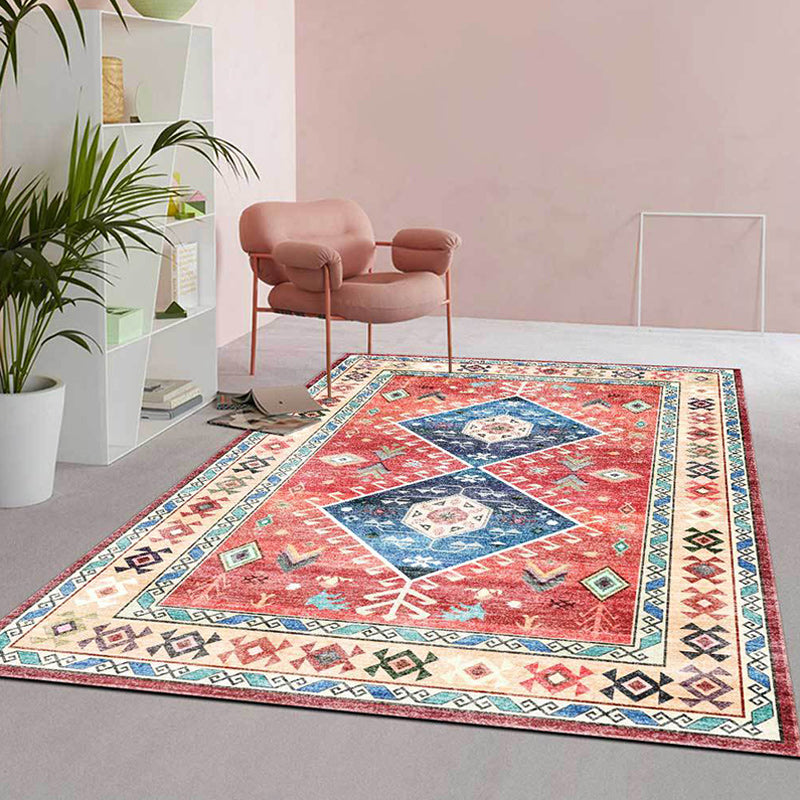 Lisslune | Classic tribal pattern carpet light red southwest carpet polyester machine washable non-slip back carpet for bedroom
