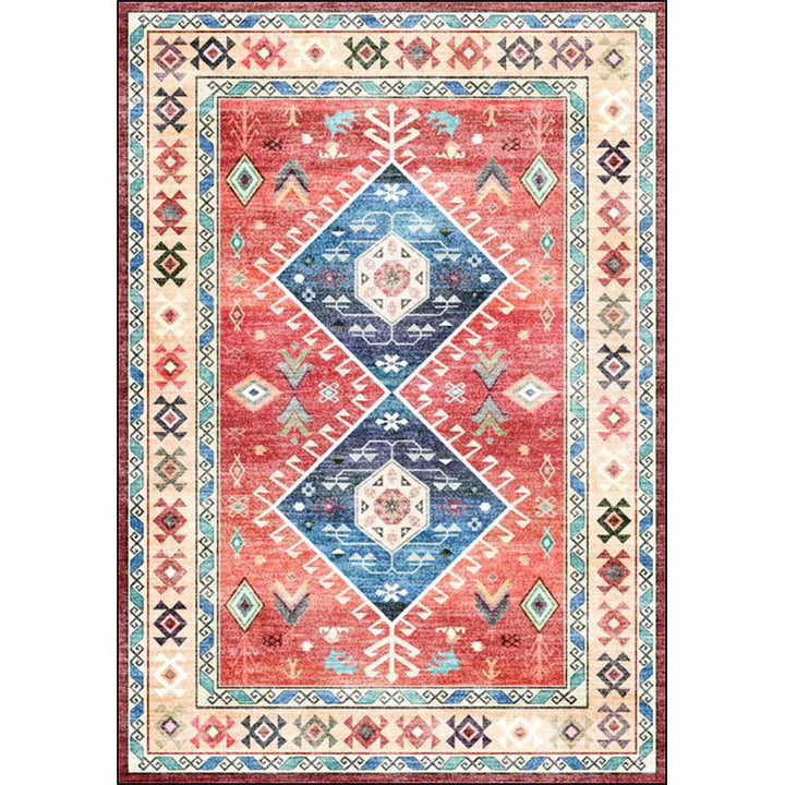 Lisslune | Classic tribal pattern carpet light red southwest carpet polyester machine washable non-slip back carpet for bedroom
