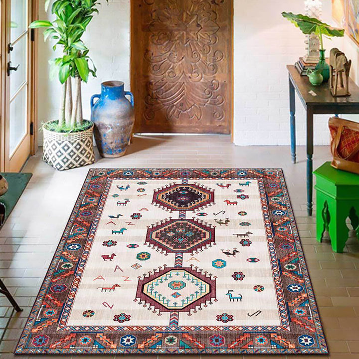 Lisslune | Classic Tribal Pattern Rug Brown and Beige Southwestern Rug Polyester Machine Washable Non-Slip Back Rug for Bedroom