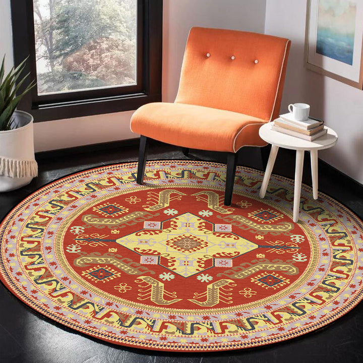 Lisslune | Red Moroccan Carpet Polyester Medallion Print Carpet washable non-slip backing Carpet for Living Room