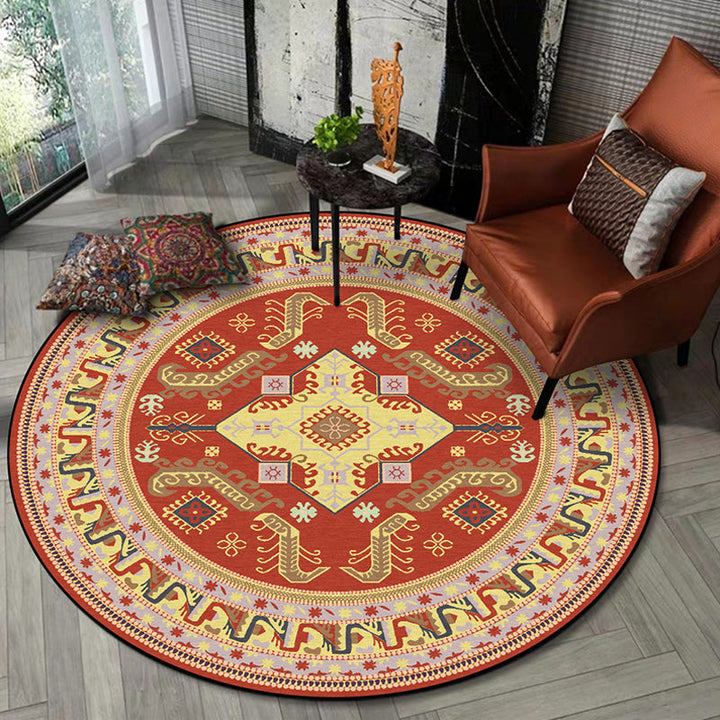 Lisslune | Red Moroccan Carpet Polyester Medallion Print Carpet washable non-slip backing Carpet for Living Room