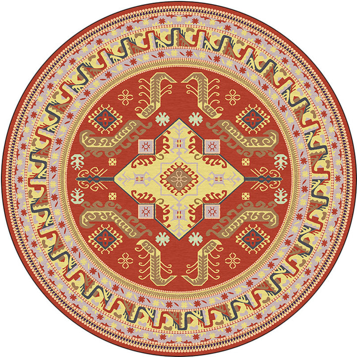 Lisslune | Red Moroccan Carpet Polyester Medallion Print Carpet washable non-slip backing Carpet for Living Room