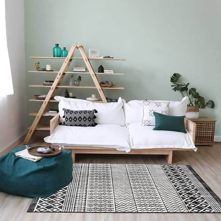 Lisslune | Southwestern Living Room Rug in Gray Geometric Stripes Diamond Print Rug Polyester Machine Washable Area Rug