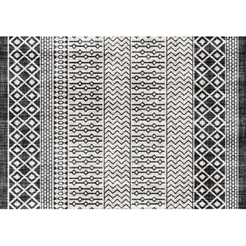 Lisslune | Southwestern Living Room Rug in Gray Geometric Stripes Diamond Print Rug Polyester Machine Washable Area Rug