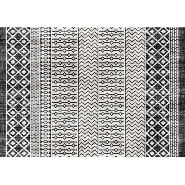 Lisslune | Southwestern Living Room Rug in Gray Geometric Stripes Diamond Print Rug Polyester Machine Washable Area Rug