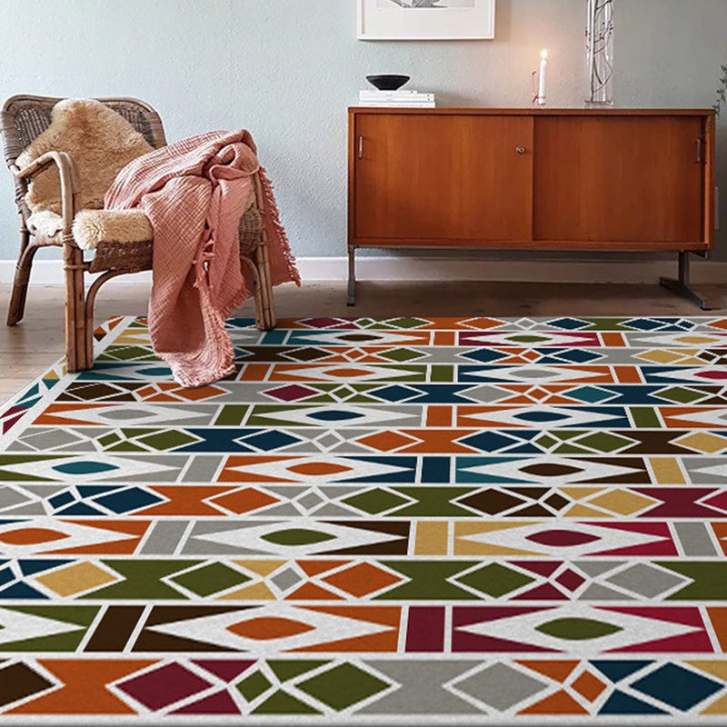 Lisslune | Southwest Living Room Carpet Colorful Geometric Diamond Print Carpet Polyester Machine Washable Area Rug