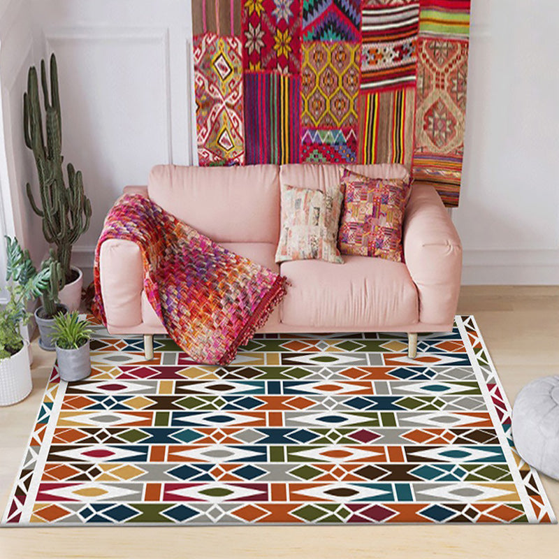 Lisslune | Southwest Living Room Carpet Colorful Geometric Diamond Print Carpet Polyester Machine Washable Area Rug