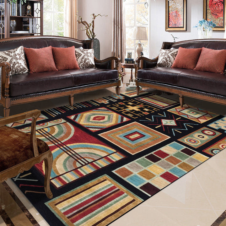 Lisslune | Black Multicolored Southwest Rug Polyester Checkered Pattern Rug Washable Non-Slip Back Rug for the Living Room