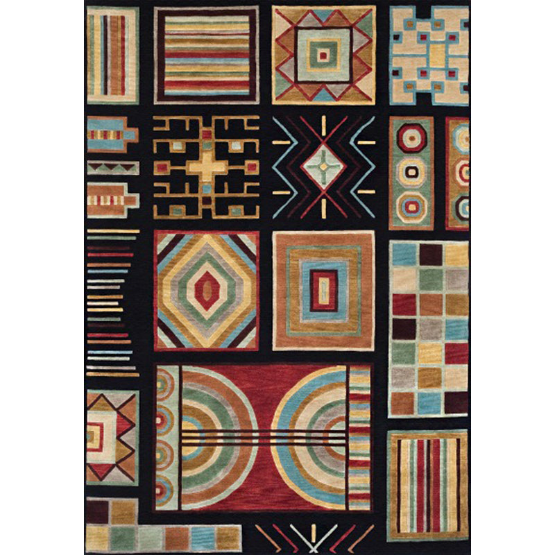 Lisslune | Black Multicolored Southwest Rug Polyester Checkered Pattern Rug Washable Non-Slip Back Rug for the Living Room