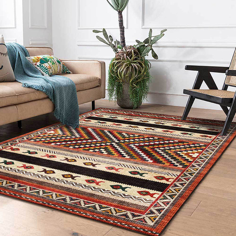 Lisslune | Vintage Tribal Print Rug Red Americana Rug Polyester Machine Washable Non-Slip Back Rug for Bedroom