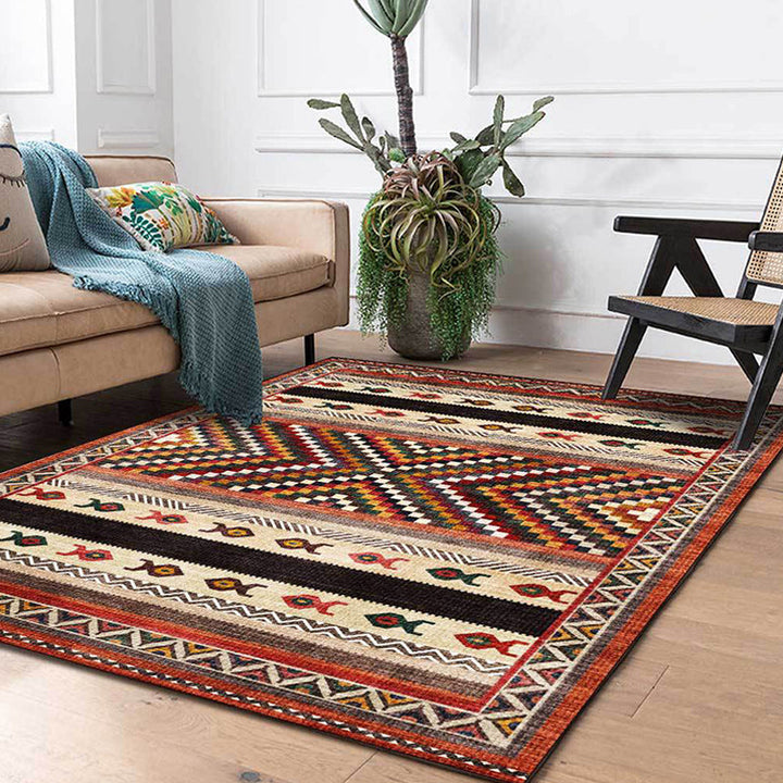 Lisslune | Vintage Tribal Print Rug Red Americana Rug Polyester Machine Washable Non-Slip Back Rug for Bedroom