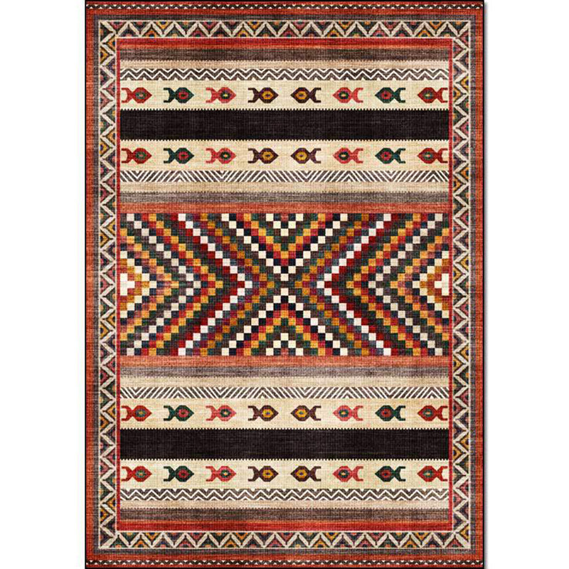 Lisslune | Vintage Tribal Print Rug Red Americana Rug Polyester Machine Washable Non-Slip Back Rug for Bedroom