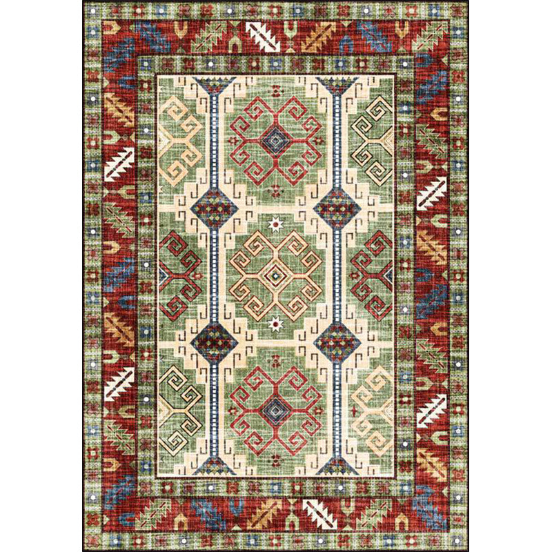 Lisslune | Unique Tribal Pattern Rug Green and Red Southwest Rug Polyester Machine Washable Non-Slip Back Rug for Bedroom