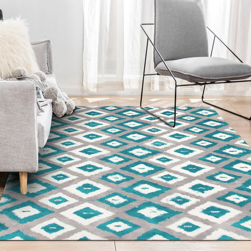 Lisslune | Blue and Gray Bedroom Rug Novelty Geometric Diamond Pattern Area Rug Polyester Pet-Friendly Rug