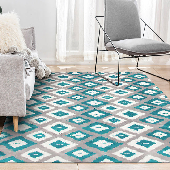 Lisslune | Blue and Gray Bedroom Rug Novelty Geometric Diamond Pattern Area Rug Polyester Pet-Friendly Rug