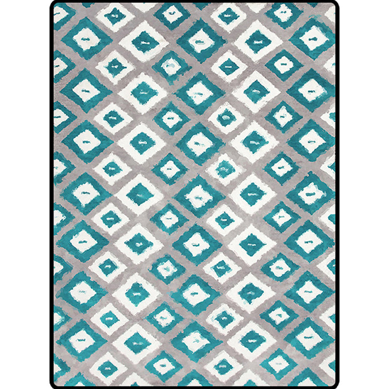 Lisslune | Blue and Gray Bedroom Rug Novelty Geometric Diamond Pattern Area Rug Polyester Pet-Friendly Rug