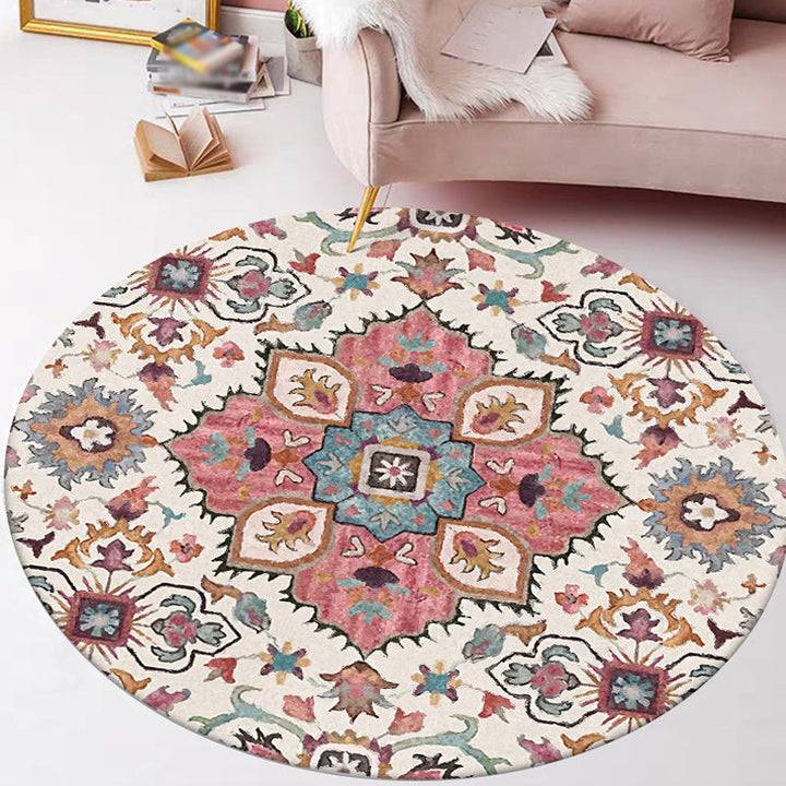 Lisslune | Pink Moroccan Carpet Polyester Medallion Print Carpet washable non-slip carpet for living room