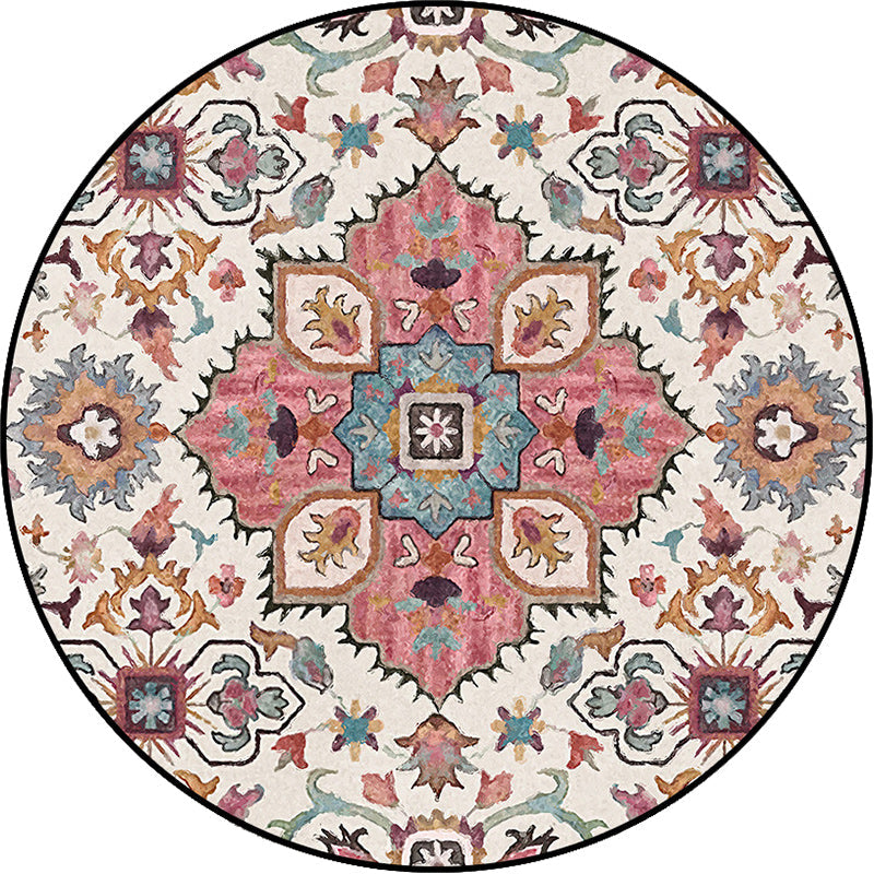 Lisslune | Pink Moroccan Carpet Polyester Medallion Print Carpet washable non-slip carpet for living room