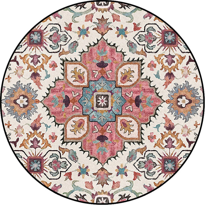 Lisslune | Pink Moroccan Carpet Polyester Medallion Print Carpet washable non-slip carpet for living room