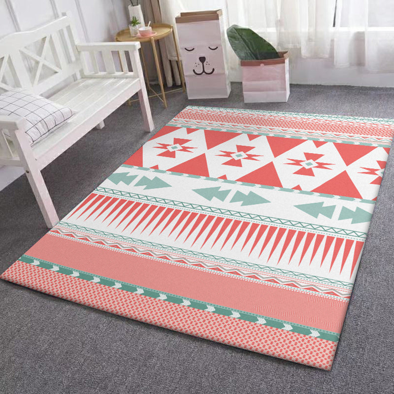 Lisslune | Pink Bedroom Rug Southwestern Geometric Striped Pattern Area Rug Polyester Pet-Friendly Rug