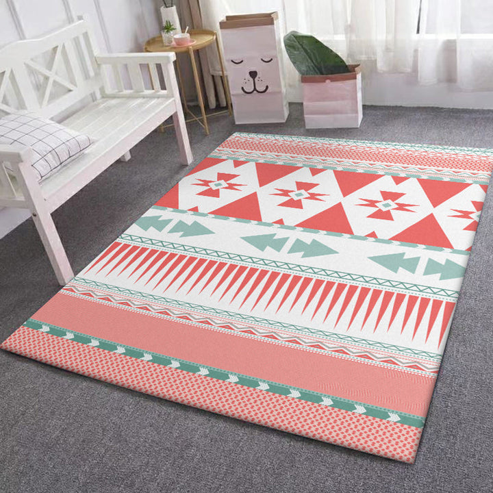 Lisslune | Pink Bedroom Rug Southwestern Geometric Striped Pattern Area Rug Polyester Pet-Friendly Rug