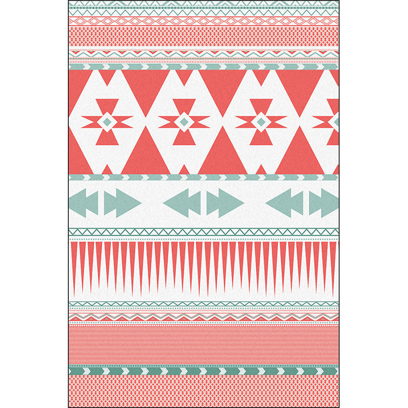 Lisslune | Pink Bedroom Rug Southwestern Geometric Striped Pattern Area Rug Polyester Pet-Friendly Rug