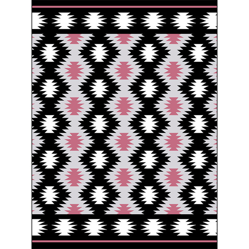 Lisslune | Southwestern Living Room Rug in Black Geometric Print Rug Polyester Stain Resistant Washable Area Rug