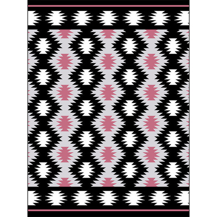 Lisslune | Southwestern Living Room Rug in Black Geometric Print Rug Polyester Stain Resistant Washable Area Rug