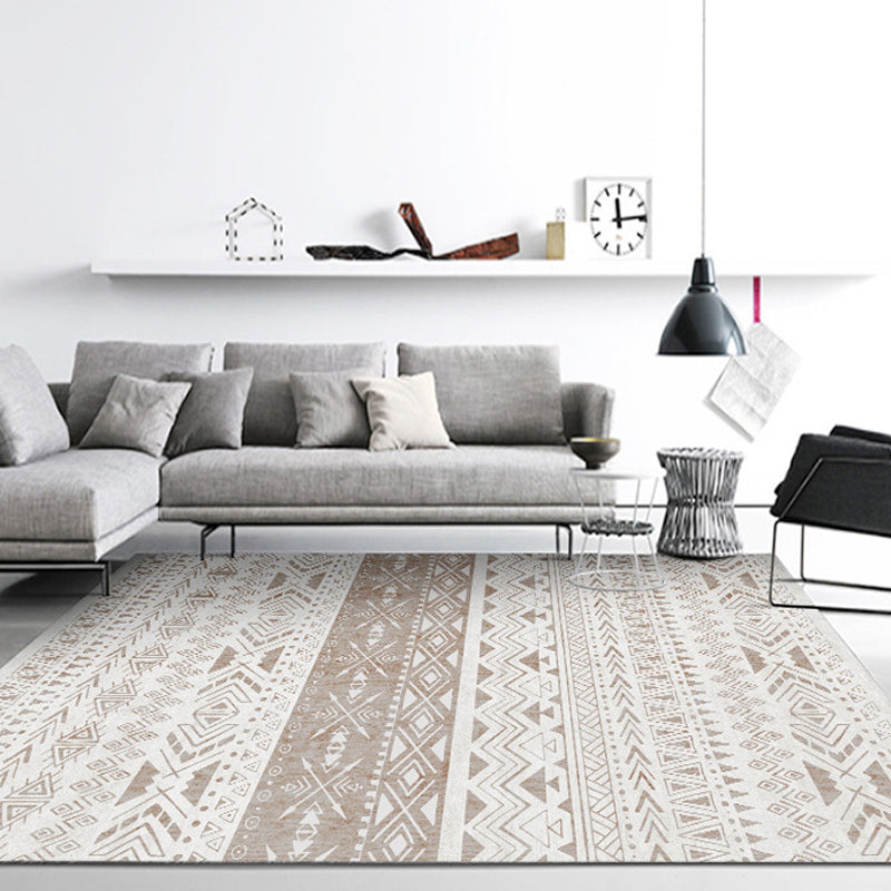Lisslune | Americana Tribal Geometric Pattern Rug Brown Polyester Rug Machine Washable Non-Slip Rug for the Bedroom