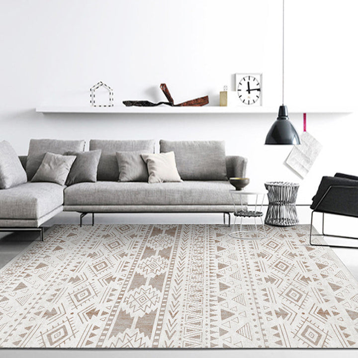 Lisslune | Americana Tribal Geometric Pattern Rug Brown Polyester Rug Machine Washable Non-Slip Rug for the Bedroom