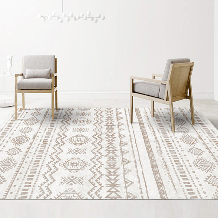 Lisslune | Americana Tribal Geometric Pattern Rug Brown Polyester Rug Machine Washable Non-Slip Rug for the Bedroom