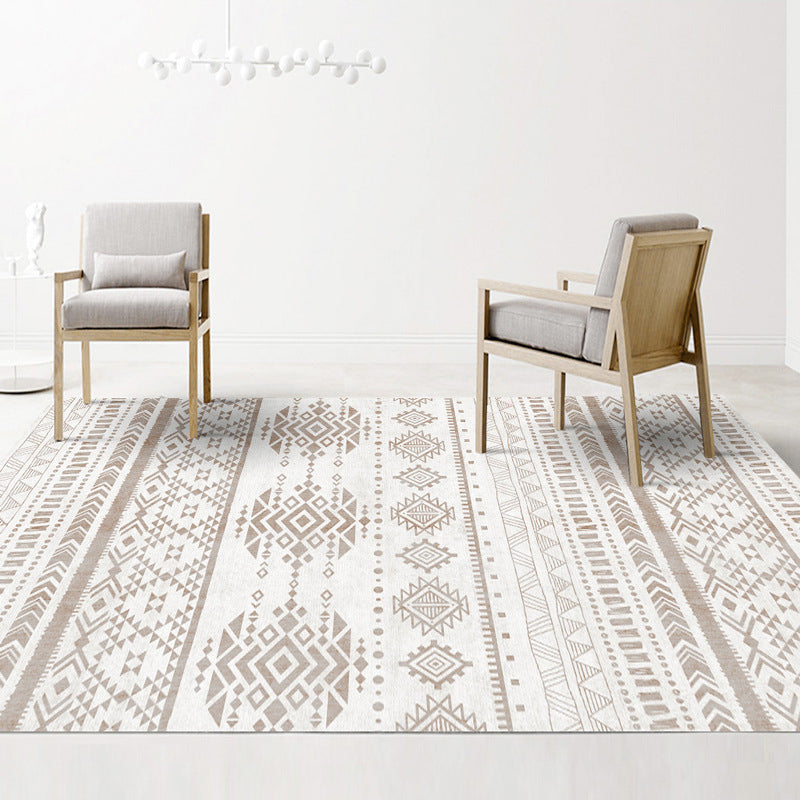 Lisslune | Americana Tribal Geometric Pattern Rug Brown Polyester Rug Machine Washable Non-Slip Rug for the Bedroom