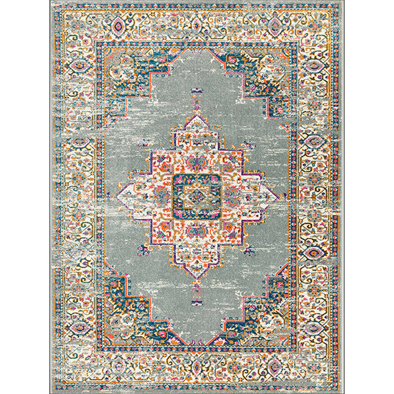 Lisslune | Moroccan living room rug in green medallion floral pattern rug polyester non-slip backing rug