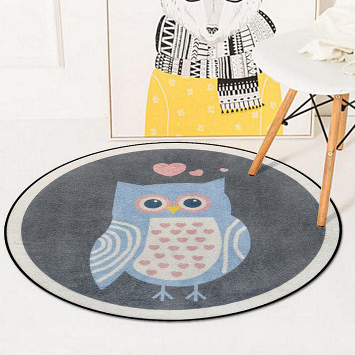 Lisslune | Blue and Ivory Children's Room Carpet Child Animals Rabbit Owl Elephant Penguin Pattern Area Rug Polyester Washable Carpet