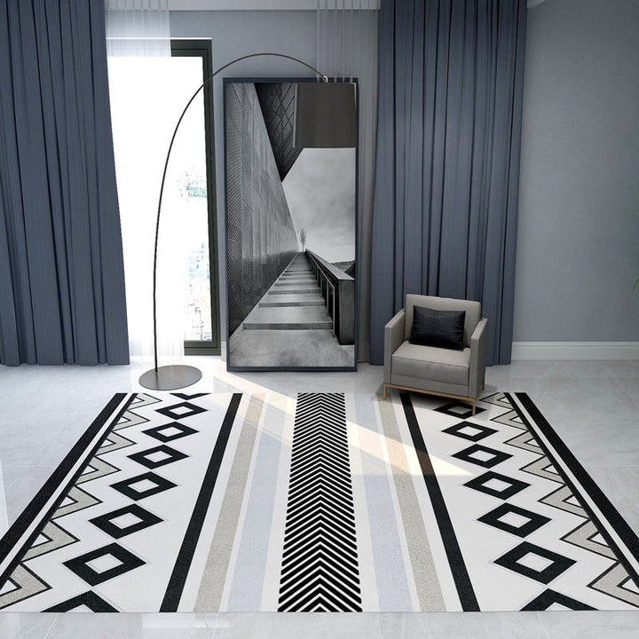 Lisslune | Black and Gray Southwest Carpet Polyester Tree Pattern Carpet Washable Non-Slip Underlay Carpet for Living Room